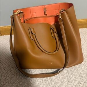 Ralph Lauren Brown Leather Tote with Gold Hardware